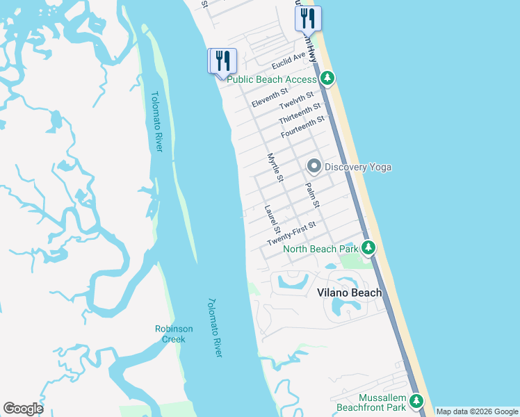 map of restaurants, bars, coffee shops, grocery stores, and more near 605 Boating Club Road in St. Augustine