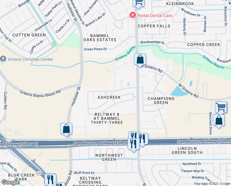 map of restaurants, bars, coffee shops, grocery stores, and more near 5406 Golden Stream Drive in Houston