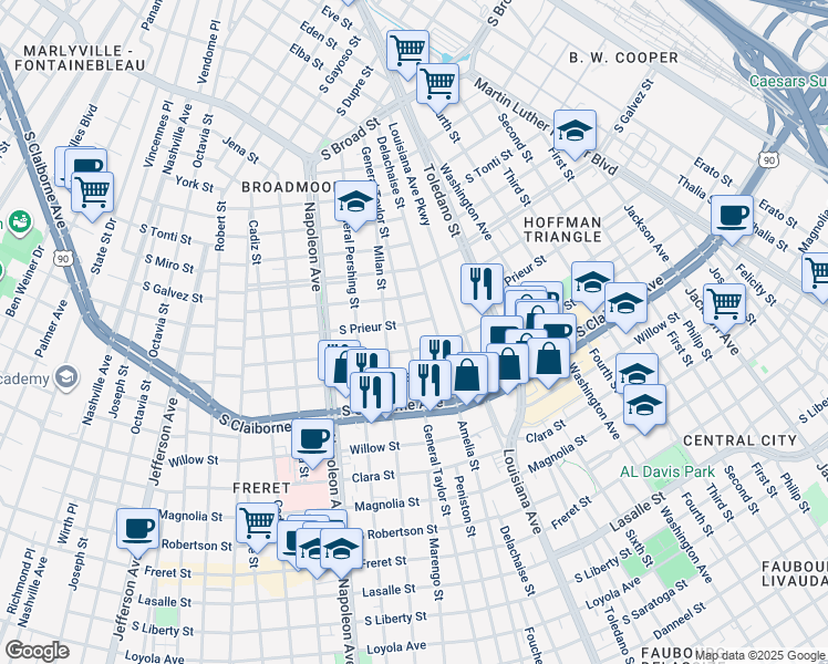 map of restaurants, bars, coffee shops, grocery stores, and more near 3220 General Taylor in New Orleans
