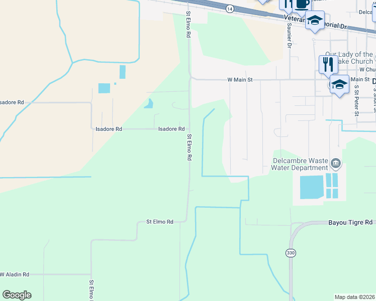 map of restaurants, bars, coffee shops, grocery stores, and more near 14224 Saint Elmo Road in Erath