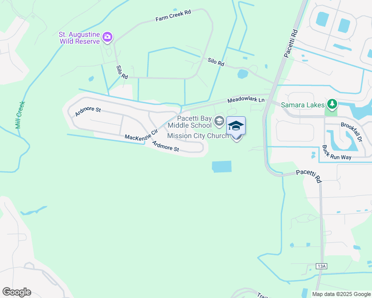 map of restaurants, bars, coffee shops, grocery stores, and more near 1123 Ardmore Street in St. Augustine