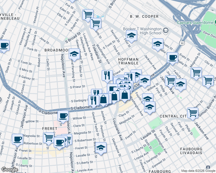 map of restaurants, bars, coffee shops, grocery stores, and more near 3022 Toledano Street in New Orleans