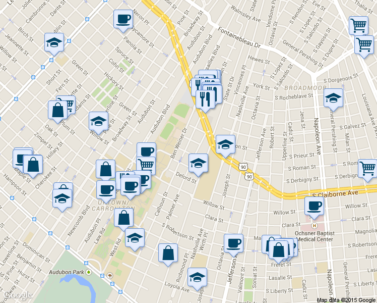 map of restaurants, bars, coffee shops, grocery stores, and more near in New Orleans