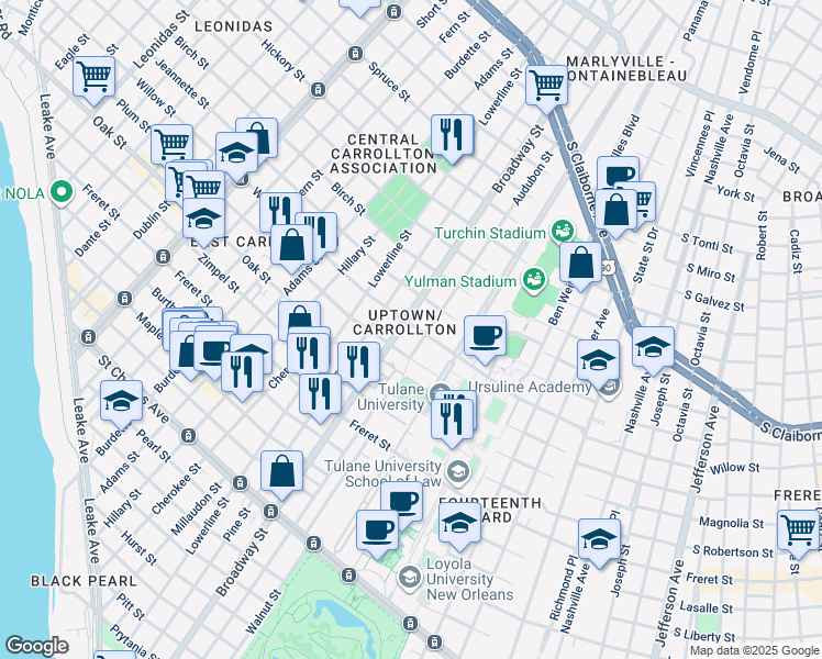 map of restaurants, bars, coffee shops, grocery stores, and more near in New Orleans
