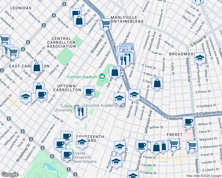 map of restaurants, bars, coffee shops, grocery stores, and more near in New Orleans