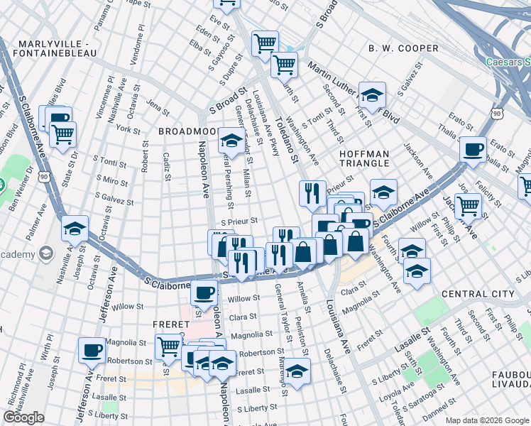 map of restaurants, bars, coffee shops, grocery stores, and more near 3220 General Taylor in New Orleans