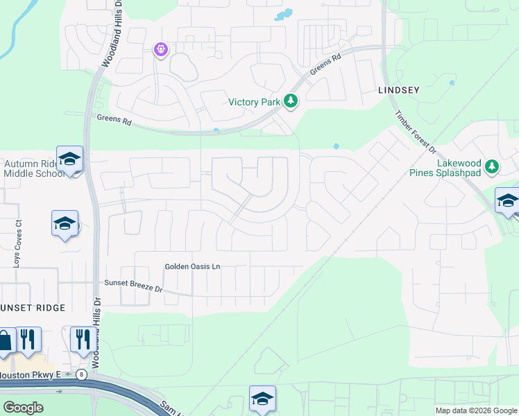 map of restaurants, bars, coffee shops, grocery stores, and more near 12423 Ashgrove Point Drive in Humble