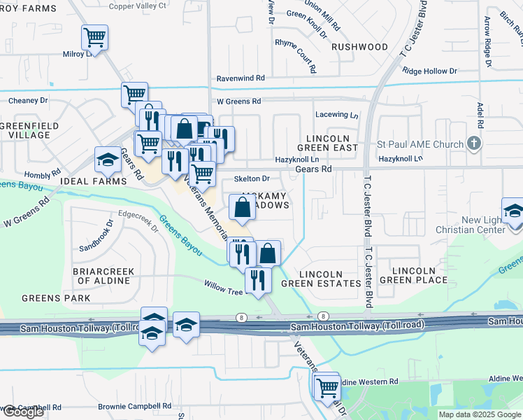 map of restaurants, bars, coffee shops, grocery stores, and more near 2703 Broad Haven Drive in Houston