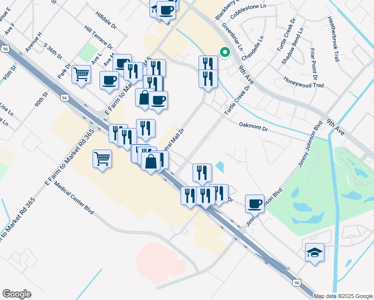 map of restaurants, bars, coffee shops, grocery stores, and more near 8214 Anchor Drive in Port Arthur