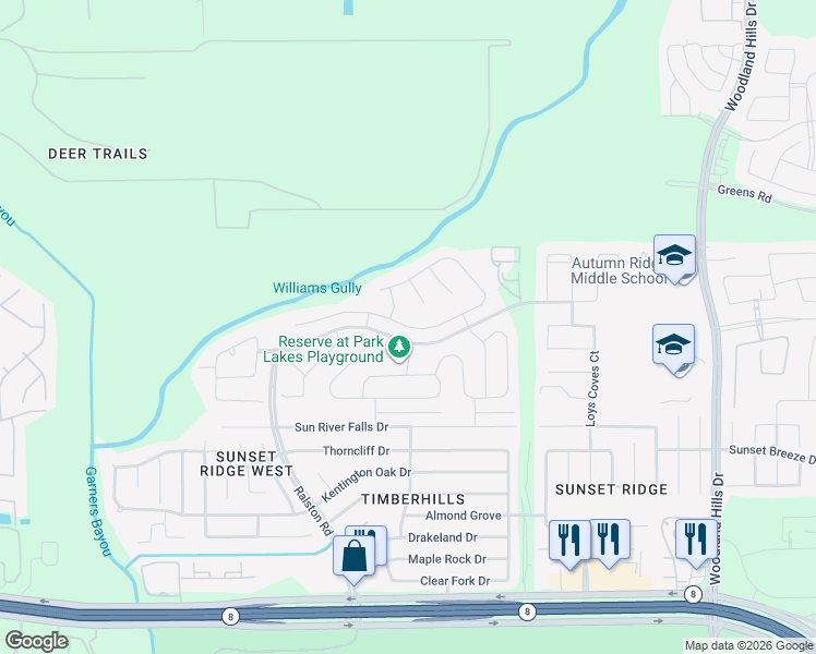 map of restaurants, bars, coffee shops, grocery stores, and more near 10722 Hillside Creek Drive in Humble