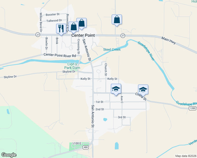 map of restaurants, bars, coffee shops, grocery stores, and more near in Center Point