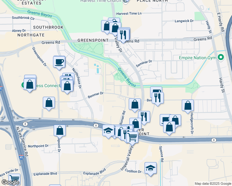 map of restaurants, bars, coffee shops, grocery stores, and more near in Houston