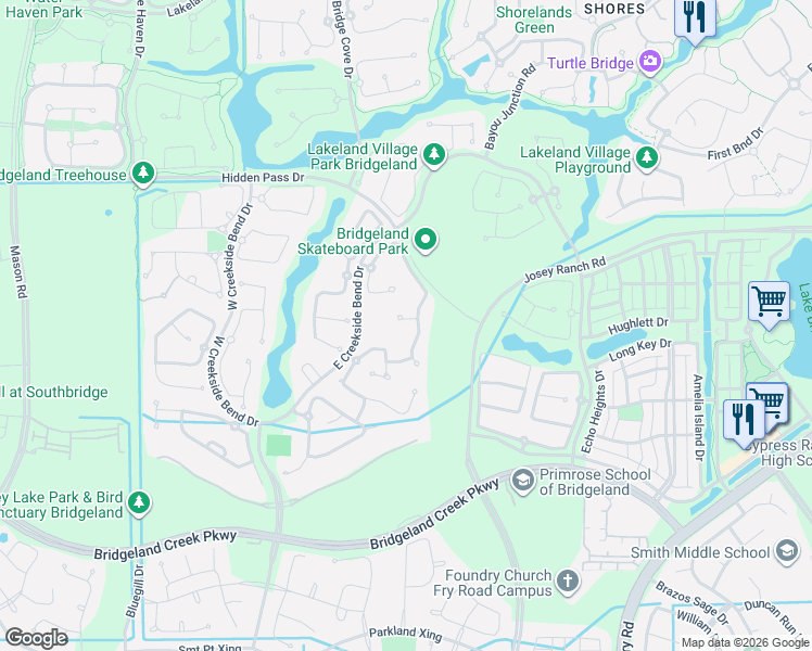 map of restaurants, bars, coffee shops, grocery stores, and more near 18911 Galloway Reach Drive in Cypress