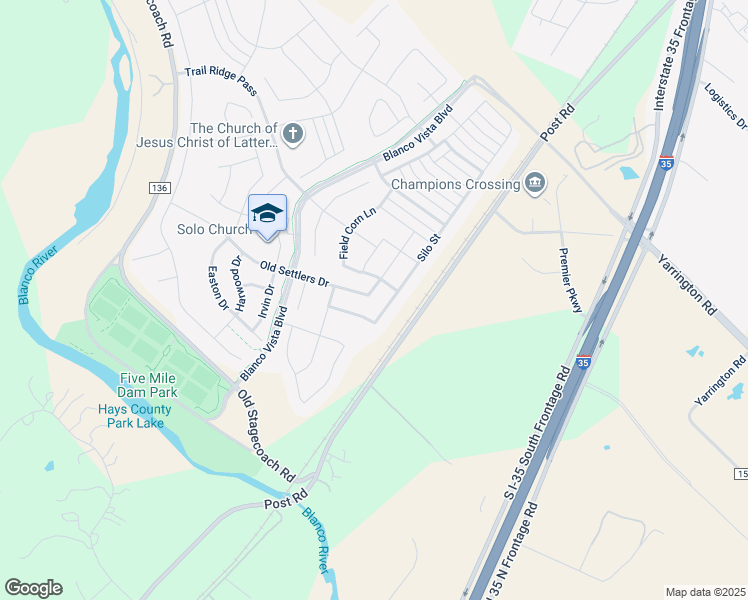 map of restaurants, bars, coffee shops, grocery stores, and more near 102 Hay Barn Street in San Marcos