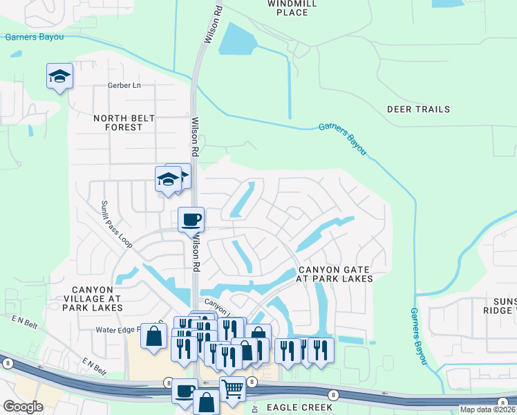 map of restaurants, bars, coffee shops, grocery stores, and more near 4511 Matagorda Lakes Drive in Humble
