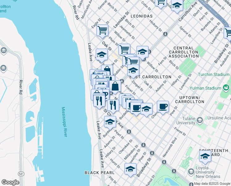 map of restaurants, bars, coffee shops, grocery stores, and more near 817 South Carrollton Avenue in New Orleans