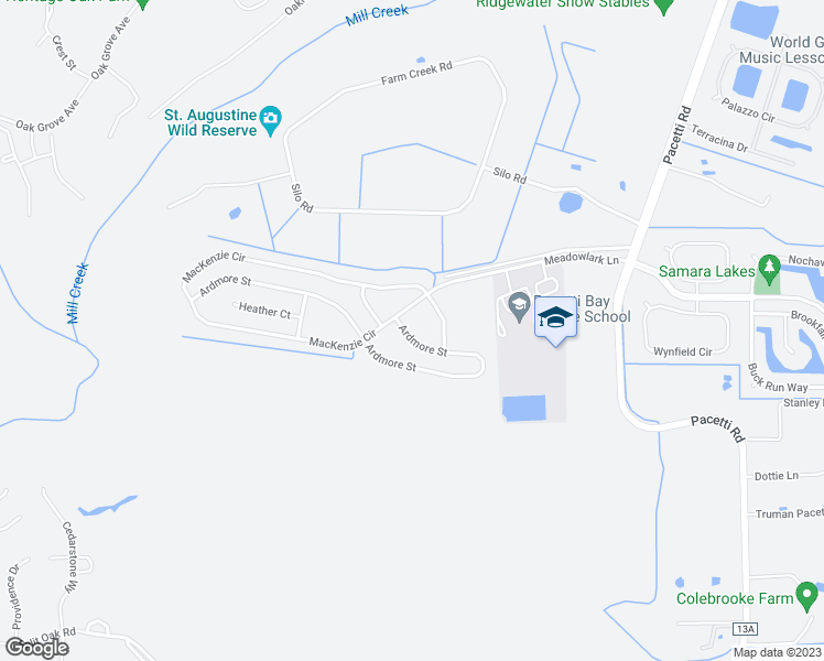 map of restaurants, bars, coffee shops, grocery stores, and more near 1008 Ardmore Street in St. Augustine