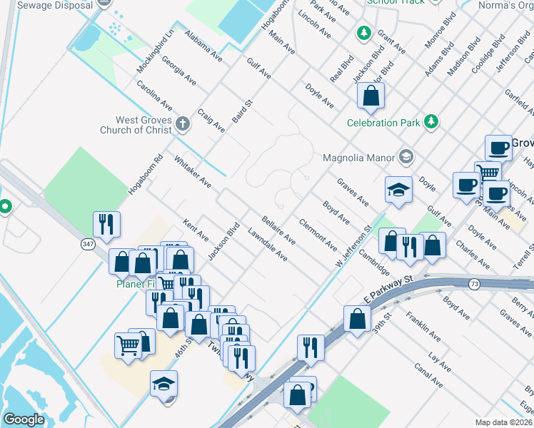 map of restaurants, bars, coffee shops, grocery stores, and more near 4900 Bellaire Avenue in Groves