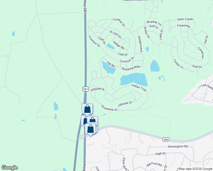 map of restaurants, bars, coffee shops, grocery stores, and more near 171 South Contour Drive in Spring Branch