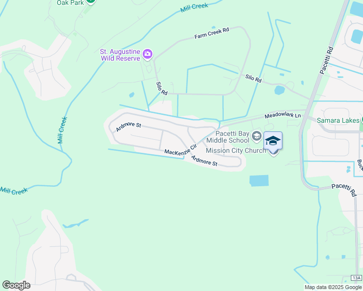 map of restaurants, bars, coffee shops, grocery stores, and more near 1210 Ardmore Street in St. Augustine