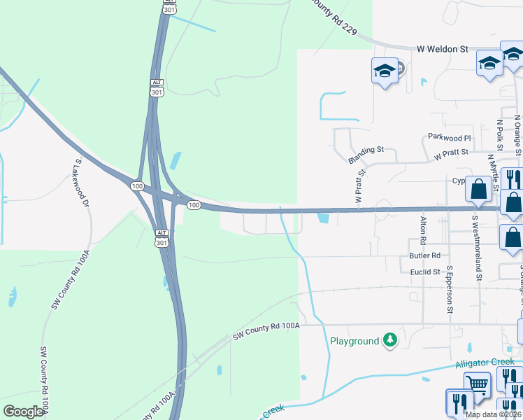 map of restaurants, bars, coffee shops, grocery stores, and more near 1633 Florida 100 in Starke