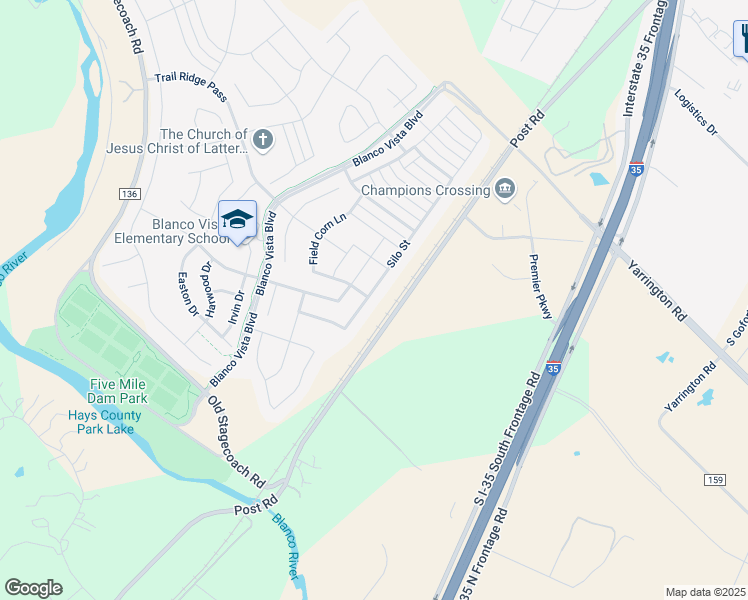 map of restaurants, bars, coffee shops, grocery stores, and more near 158 Silo Street in San Marcos