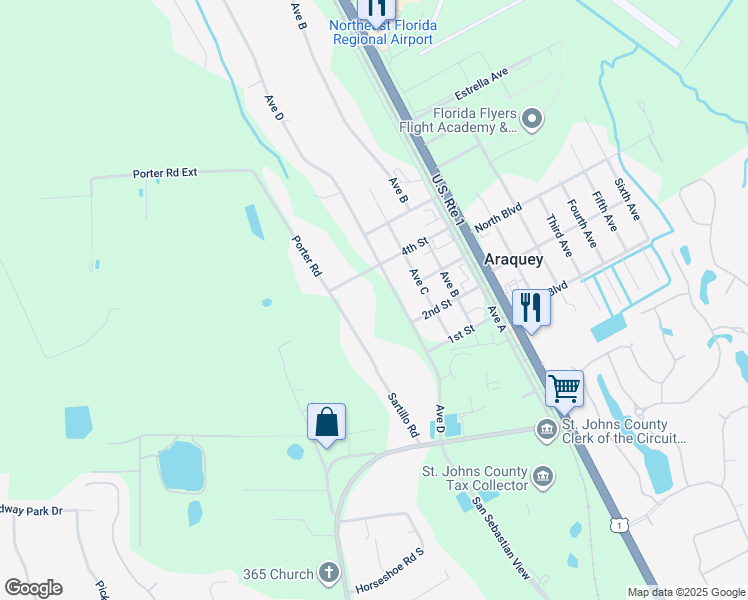 map of restaurants, bars, coffee shops, grocery stores, and more near 4637 Avenue D in St. Augustine