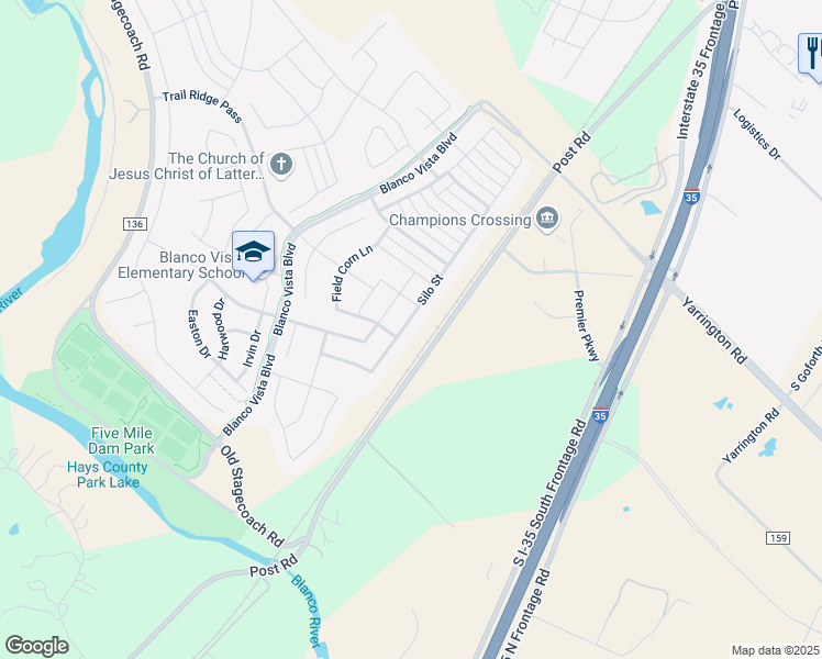 map of restaurants, bars, coffee shops, grocery stores, and more near 158 Silo Street in San Marcos