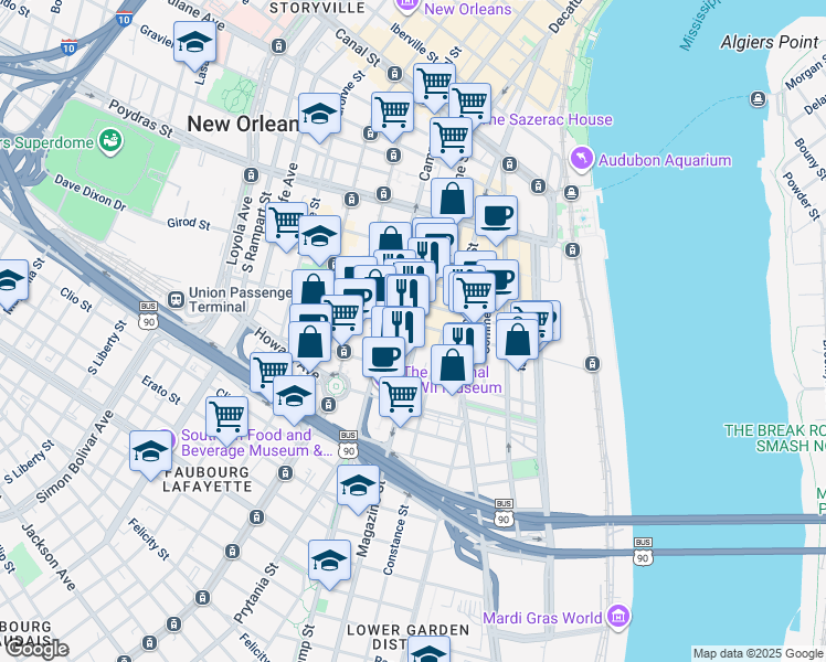 map of restaurants, bars, coffee shops, grocery stores, and more near 817 Constance Street in New Orleans
