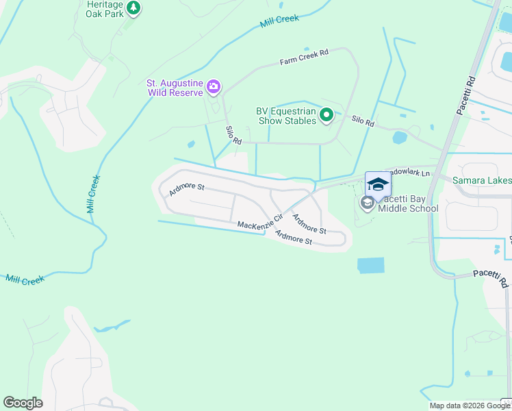 map of restaurants, bars, coffee shops, grocery stores, and more near 1210 Ardmore Street in St. Augustine