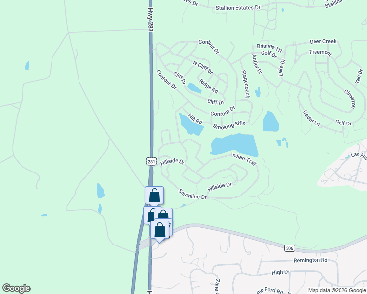 map of restaurants, bars, coffee shops, grocery stores, and more near 121 Hillside Drive in Spring Branch