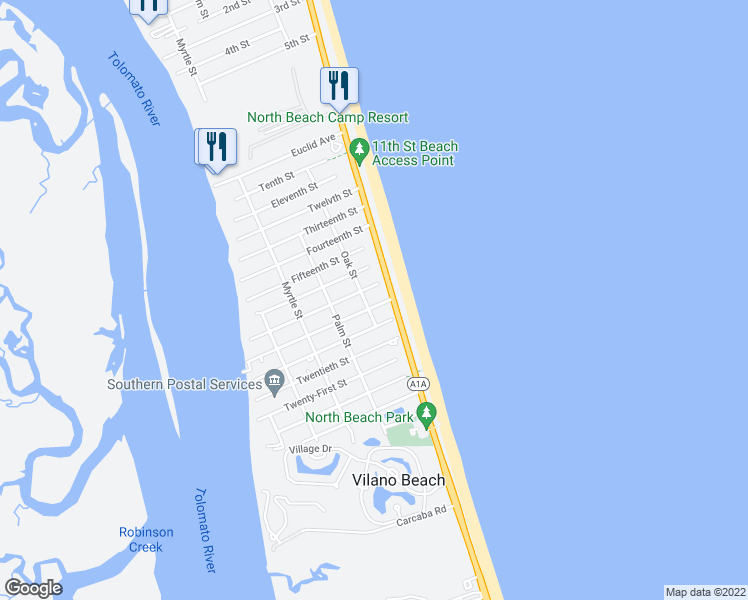 map of restaurants, bars, coffee shops, grocery stores, and more near 212 Boating Club Road in St. Augustine
