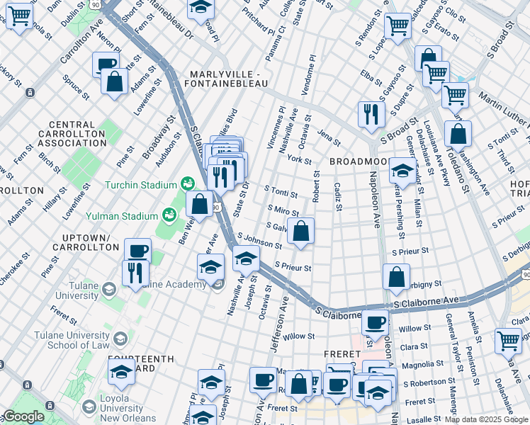 map of restaurants, bars, coffee shops, grocery stores, and more near 3308 Nashville Avenue in New Orleans