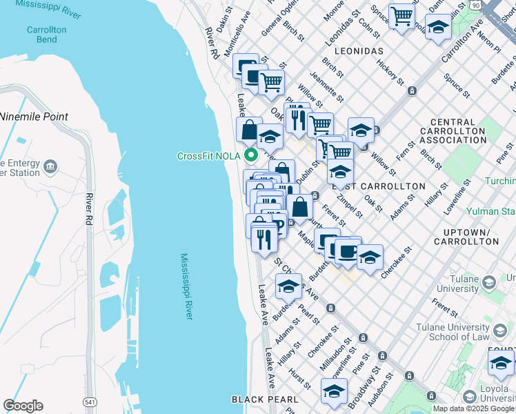 map of restaurants, bars, coffee shops, grocery stores, and more near 742 Dante Street in New Orleans