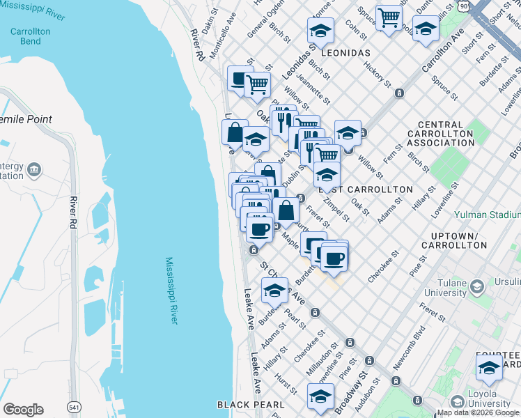 map of restaurants, bars, coffee shops, grocery stores, and more near 828 Dublin Street in New Orleans