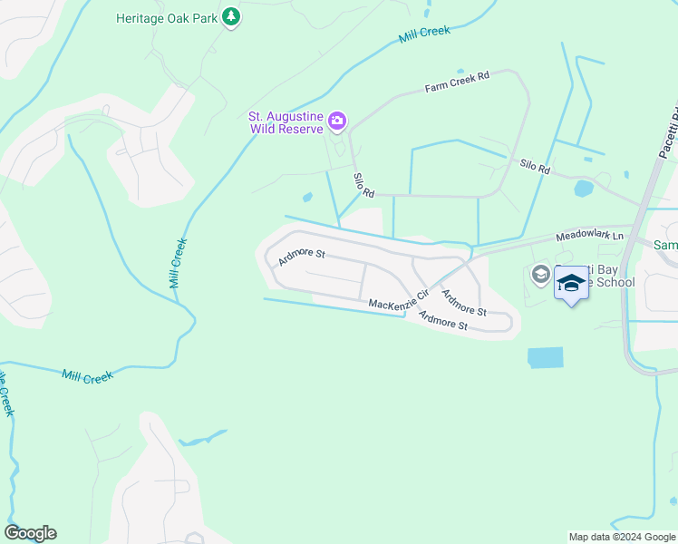 map of restaurants, bars, coffee shops, grocery stores, and more near 1420 Heather Court in St. Augustine