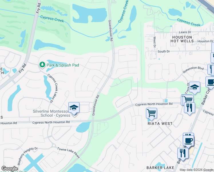 map of restaurants, bars, coffee shops, grocery stores, and more near 18019 Winding Willow Oak Way in Cypress
