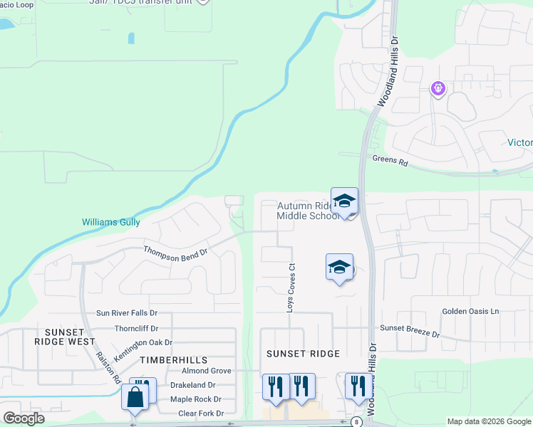 map of restaurants, bars, coffee shops, grocery stores, and more near 15431 Arrowhead Ridge Drive in Humble