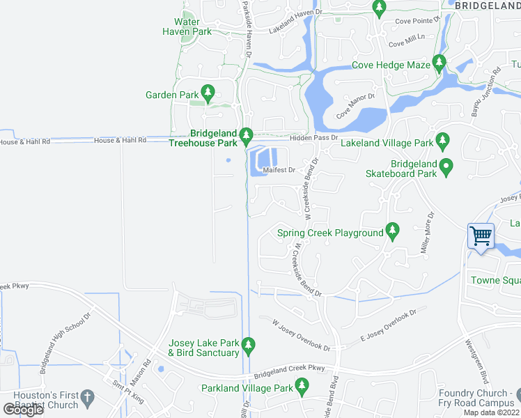 map of restaurants, bars, coffee shops, grocery stores, and more near 16919 Lady Bird Lake Court in Cypress