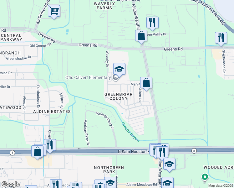 map of restaurants, bars, coffee shops, grocery stores, and more near 1923 Jeffers Circle in Houston