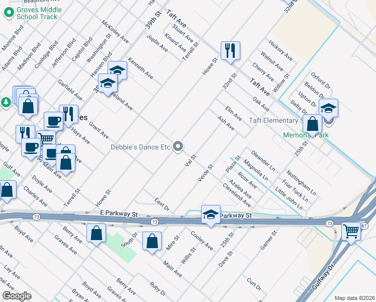 map of restaurants, bars, coffee shops, grocery stores, and more near 3230 Cleveland Avenue in Groves