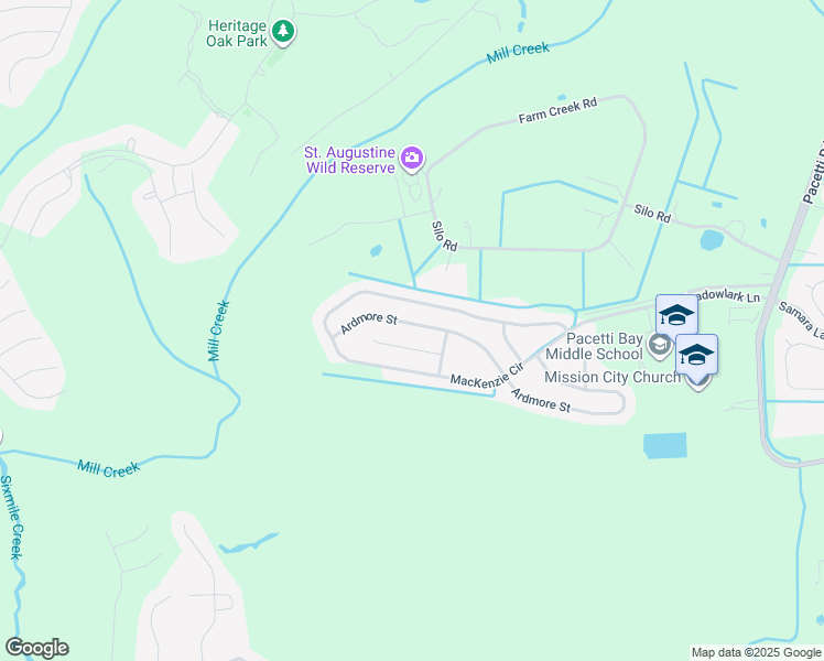 map of restaurants, bars, coffee shops, grocery stores, and more near 1302 Ardmore Street in St. Augustine