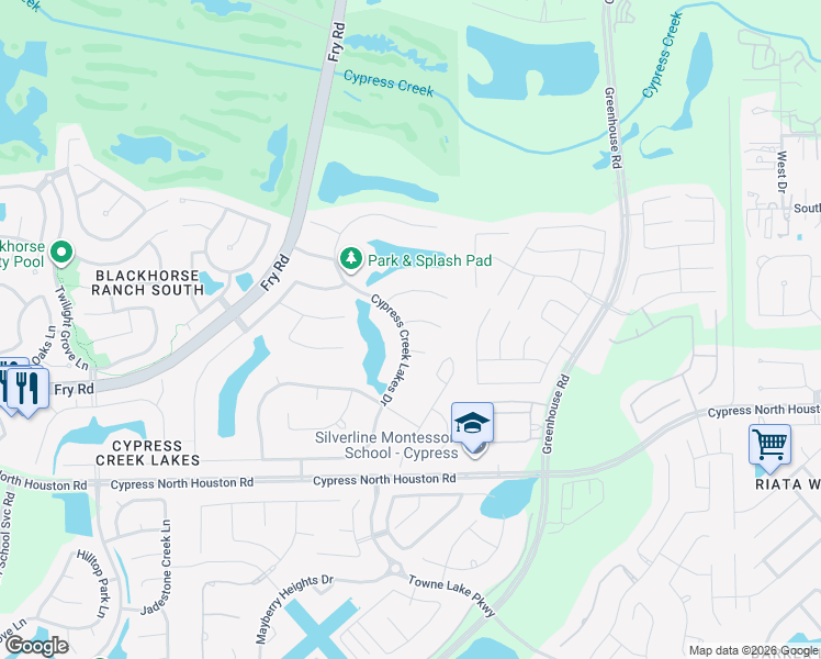 map of restaurants, bars, coffee shops, grocery stores, and more near 26123 Timberstone Court in Cypress