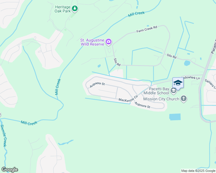 map of restaurants, bars, coffee shops, grocery stores, and more near 1302 Ardmore Street in St. Augustine