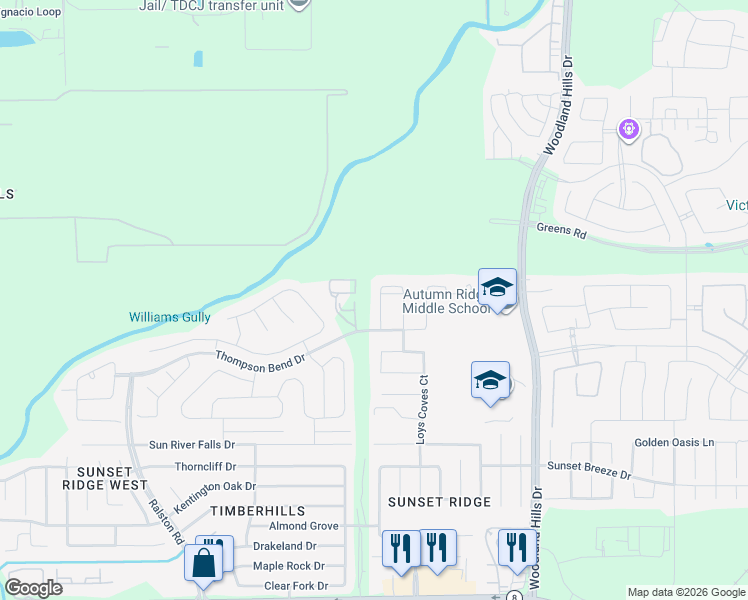 map of restaurants, bars, coffee shops, grocery stores, and more near 15431 Arrowhead Ridge Drive in Humble