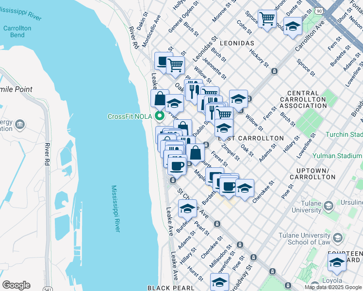 map of restaurants, bars, coffee shops, grocery stores, and more near 828 Dublin Street in New Orleans