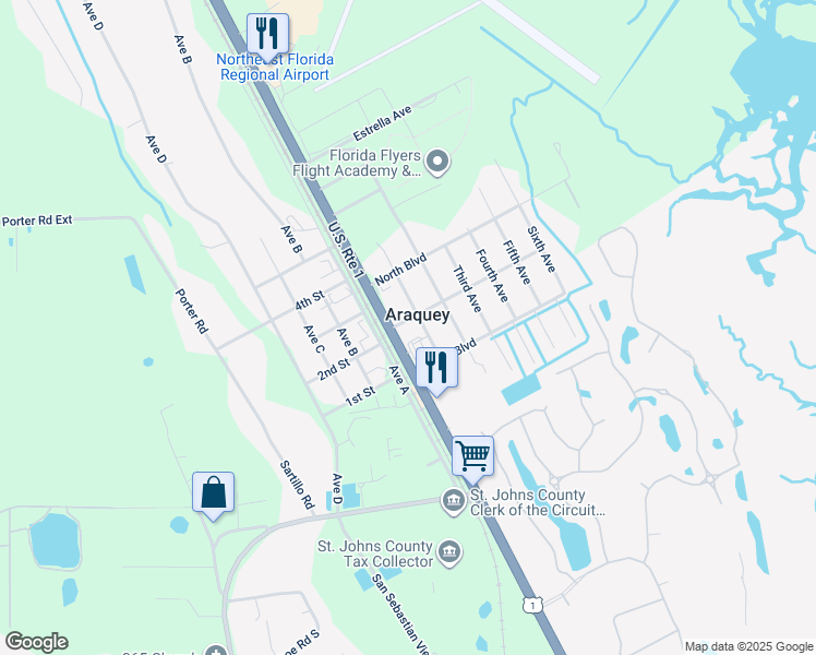 map of restaurants, bars, coffee shops, grocery stores, and more near 4588 U.S. 1 in St. Augustine