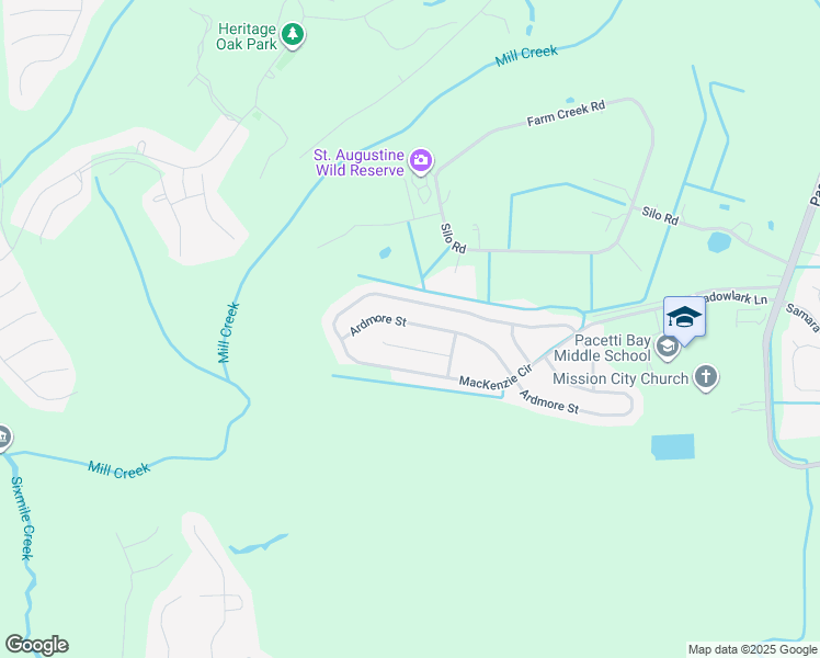 map of restaurants, bars, coffee shops, grocery stores, and more near 1302 Ardmore Street in St. Augustine