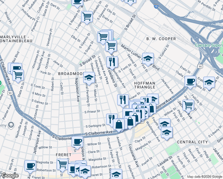 map of restaurants, bars, coffee shops, grocery stores, and more near in New Orleans