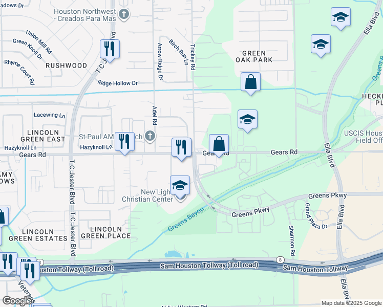 map of restaurants, bars, coffee shops, grocery stores, and more near in Harris County